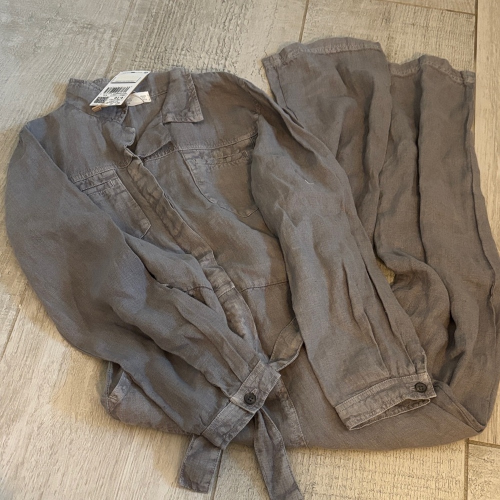 Mango Kids Linen Gray Jumpsuit